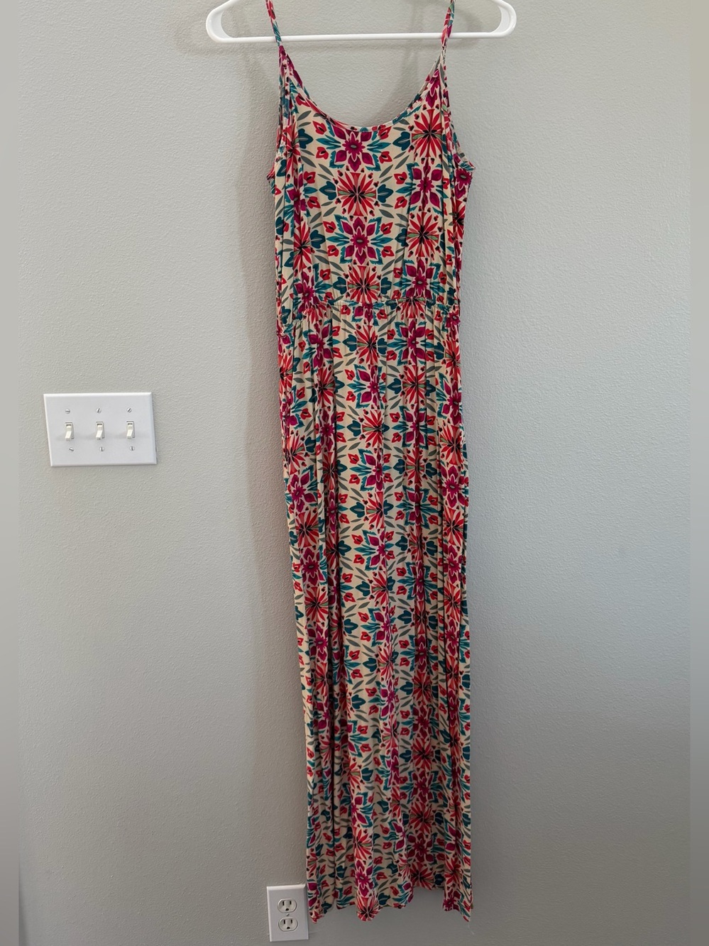 GAP Cream Maxi Dress with Pink and Teal Floral Print